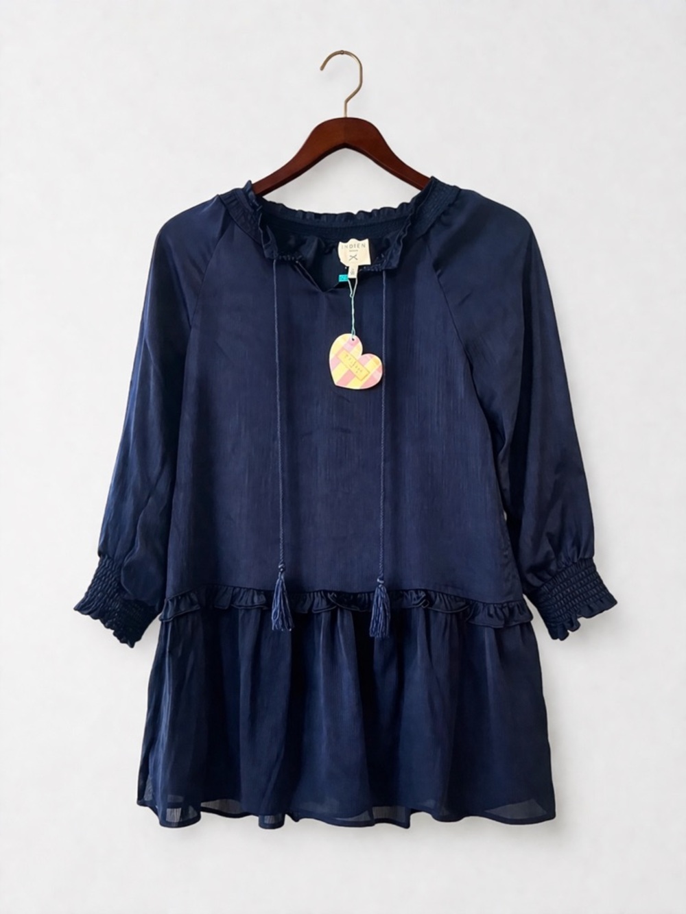 Hayden Girls Navy Ruffle Peplum Tunic Blouse Boho Tassel Top Size M NWT